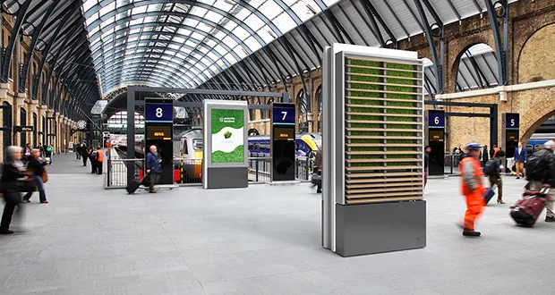 Air purifying DOOH digital signage at railway station public area
