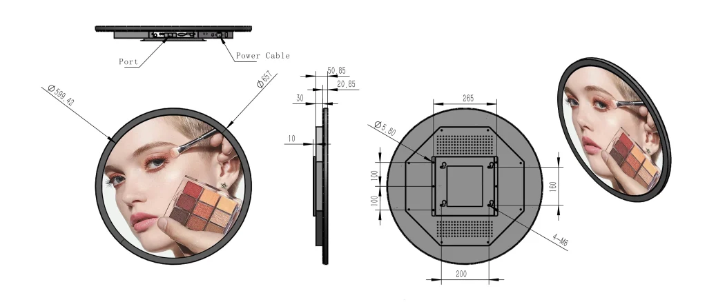 goxmart 23.6" round lcd display dimension drawing