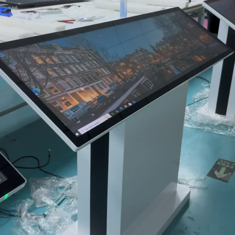 goxmart custom inclined touch screen kiosk, floor standing interactive query terminal for mall exhibition hall