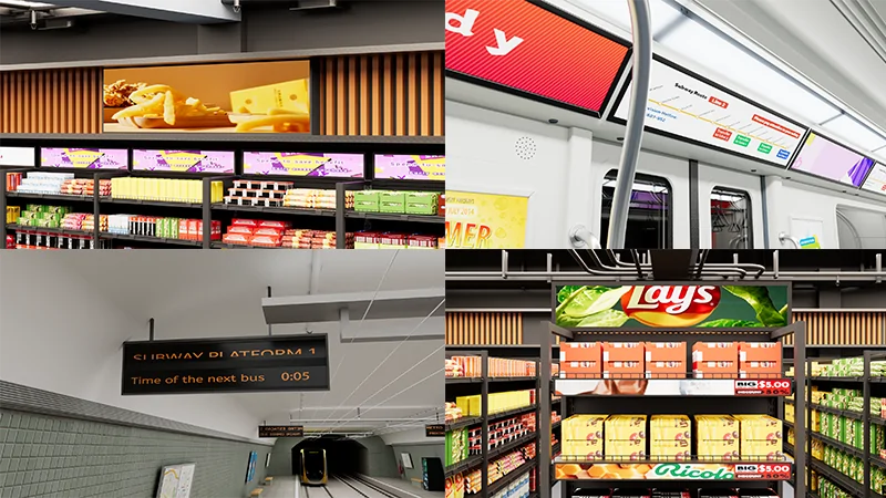 Bar LCD display application scenarios, supermarket shelf, subway, public transit signage