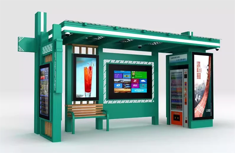 Smart city bus shelter with multi LCD electronic stop sign and advertising digital screens