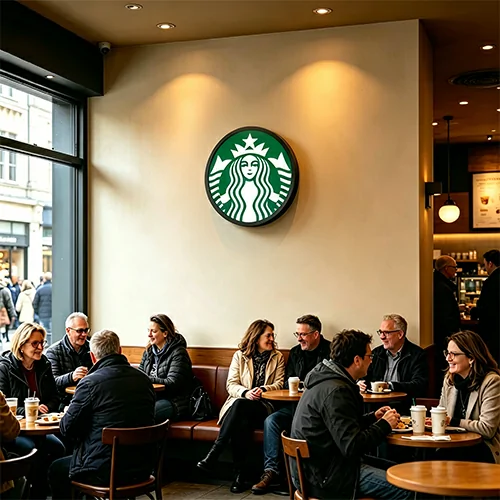 goxmart circular lcd display, round display digital signage installed in coffee shop interior