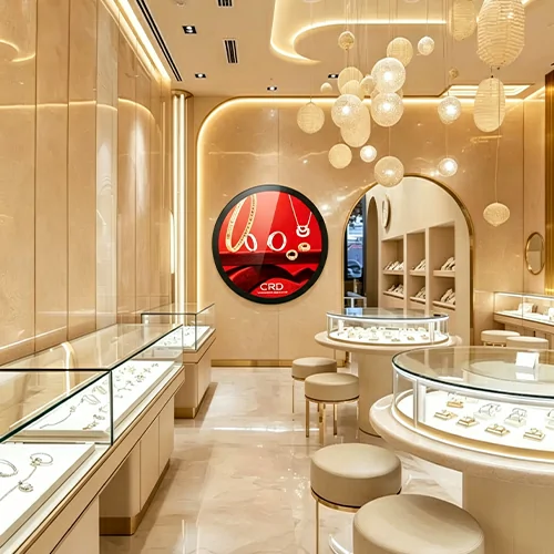 goxmart circular lcd display, round display digital signage for jewelry boutique showroom