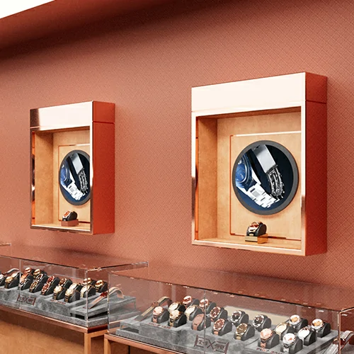 goxmart circular lcd display, round display digital signage in watch store display wall