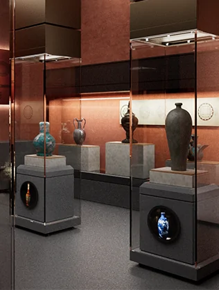 goxmart commercial digital signage, embedded round LCD screen for museum exhibit introduction and cultural display
