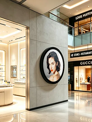 goxmart commercial digital signage, round LCD wall mounted digital display for luxury retail mall advertising
