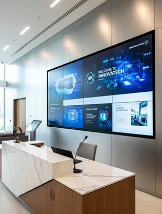 goxmart commercial digital signage, LCD video wall display for corporate lobby reception brand presentation