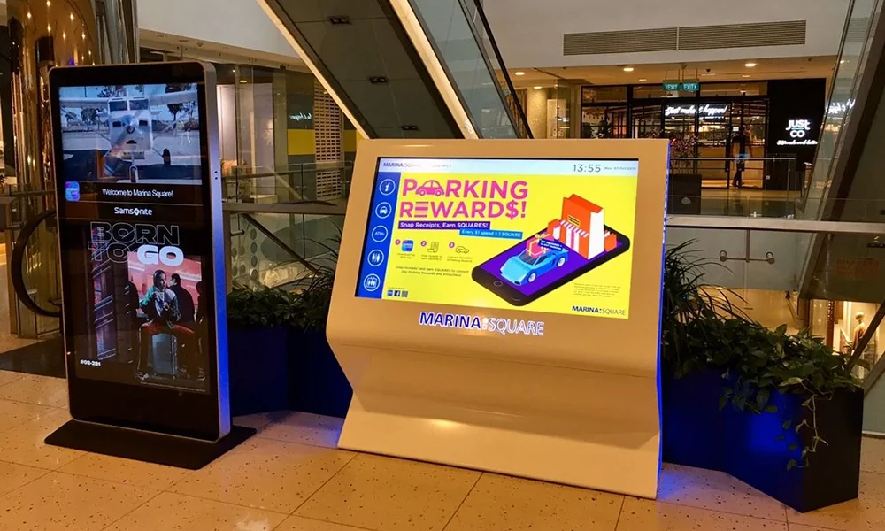 goxmart commercial digital signage, freestanding touch screen kiosk for shopping mall directory and retail promotion