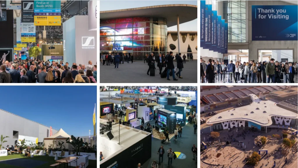 ISE 2025 exhibition in Barcelona, overview of show venue, exhibition hall and crowd scene