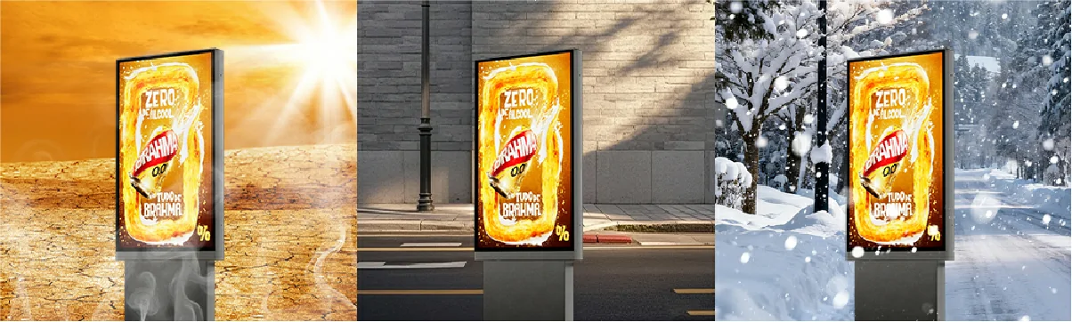 Outdoor digital totem works under blazing sun, normal and snowy weather, wide-temperature LCD glass withstands high solar radiation