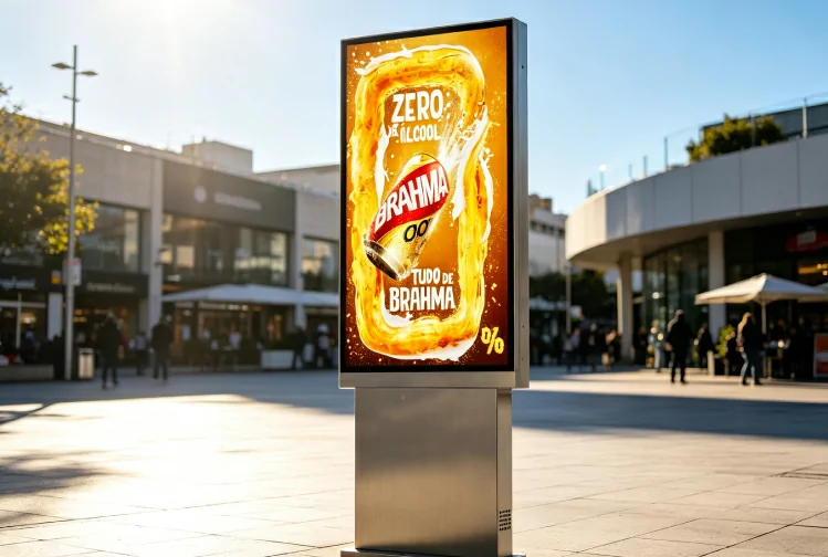 Floor-standing outdoor digital signage kiosk, high brightness display works under direct sunlight for eye-catching street advertising