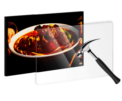 IK10 impact-resistant tempered safety explosion-proof glass for outdoor LCD signage, hammer impact test demonstration
