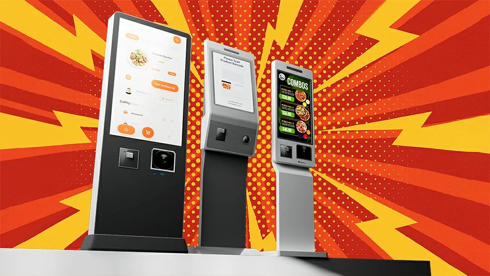 Multiple touch screen self order kiosk models, freestanding payment ordering machine for restaurant