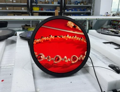 goxmart circular digital signage display exhibited at the factory