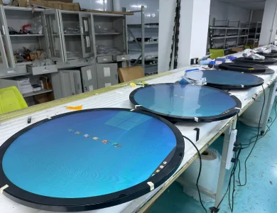goxmart factory circular round LCD display production assembly and testing