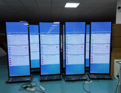 goxmart vertical full-screen digital signage undergoing factory testing