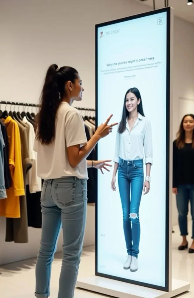 goxmart floor‑standing touch digital signage kiosk, interactive retail display for clothing boutique store