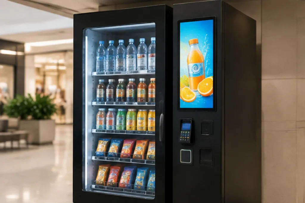 GoXmart 37 inch bar display vertically integrated into vending machine and smart self-service terminal applications
