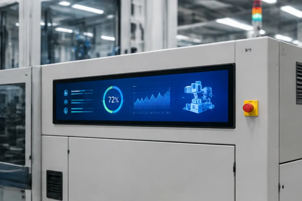 GoXmart 37 inch stretched display integrated into industrial equipment for machine status monitoring and operation information