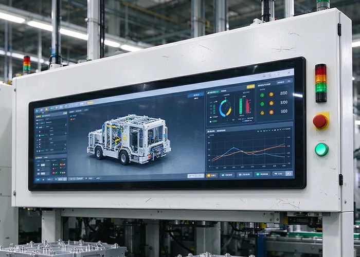GoXmart 43 inch stretched bar screen integrated into industrial equipment for machine monitoring and control applications