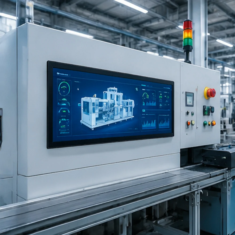 GoXmart 58.4 inch stretched bar LCD display integrated into industrial equipment control systems