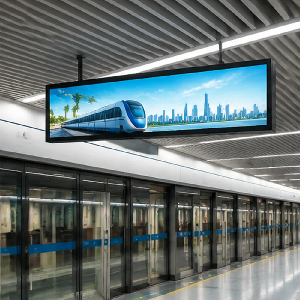 GoXmart 58.4 inch stretched bar LCD display installed in metro station transportation information system