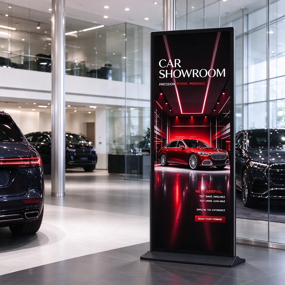 Goxmart full-screen digital signage floor stand display for 4S car showroom premium retail marketing