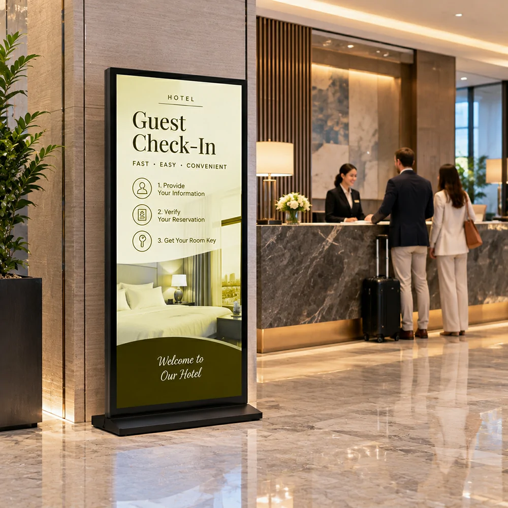GoXmart full screen digital signage display for hotel lobby and corporate communication applications