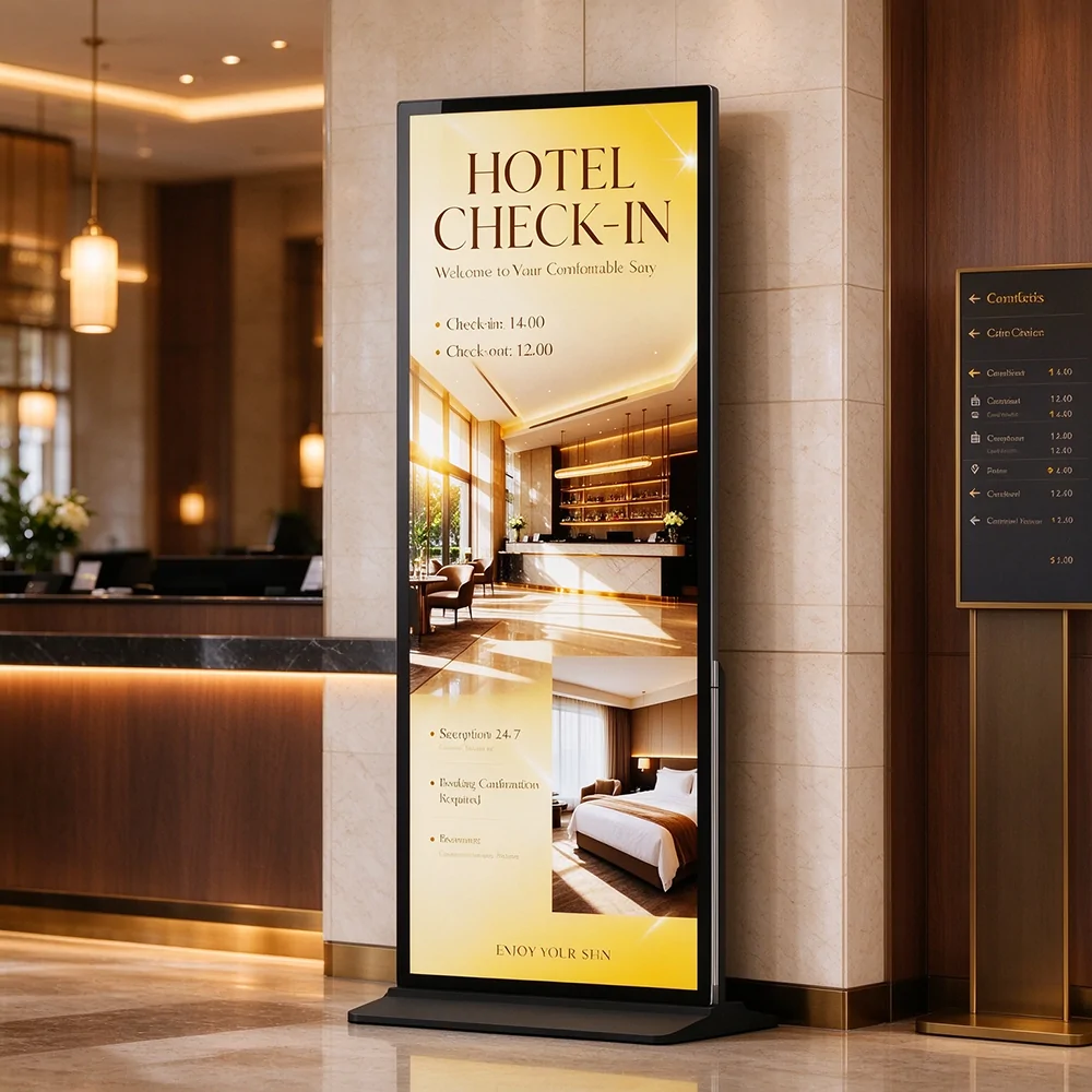 Goxmart full-screen digital signage floor standing standee for hotel lobby information display