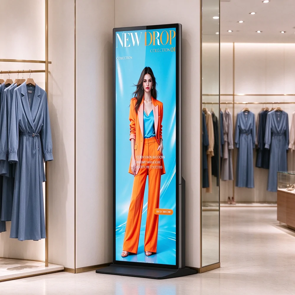 Goxmart full-screen digital signage floor stand display for retail store fashion advertising