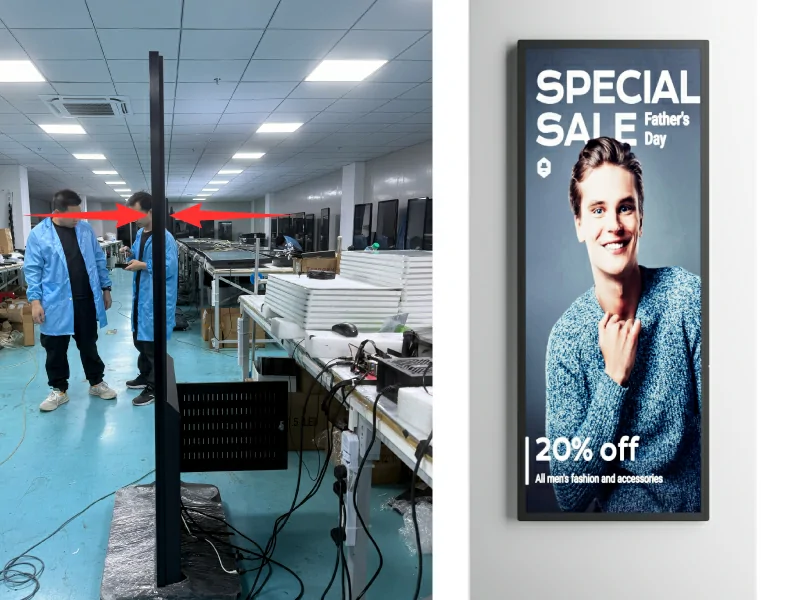 Goxmart full screen commercial display with ultra slim body and streamlined chassis, flush wall mount design