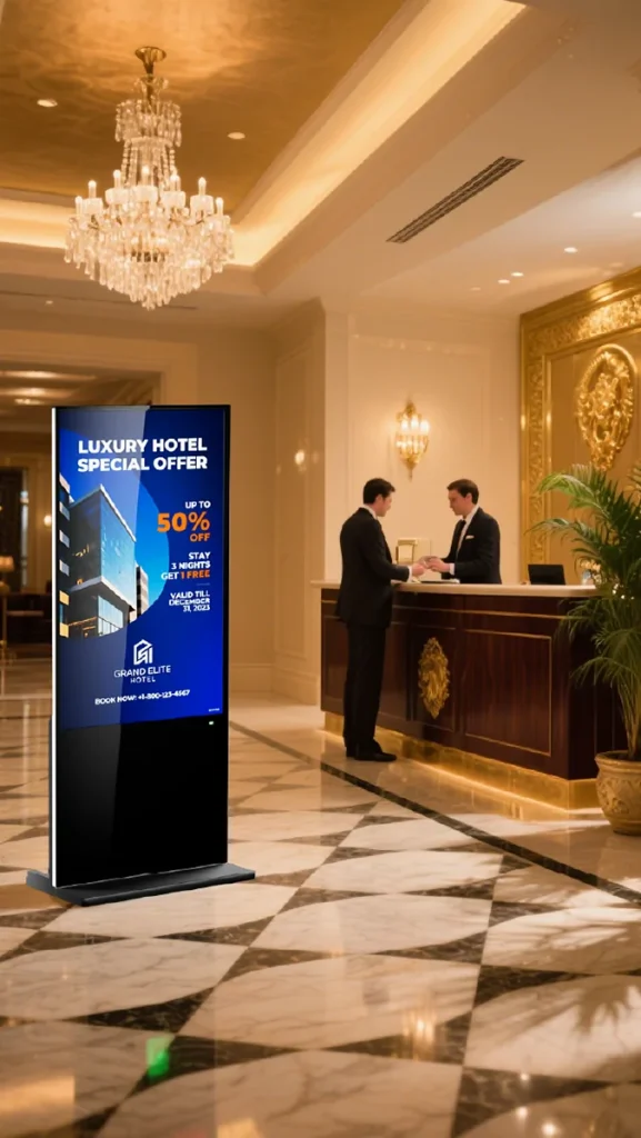 GoXmart indoor digital signage display in a hotel lobby