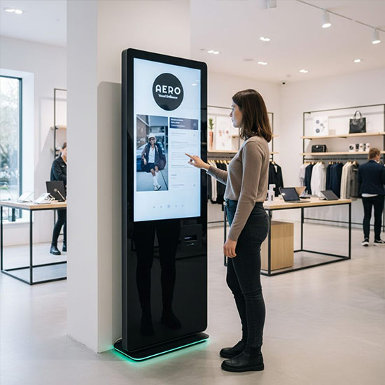 goxmart indoor digital signage, floor standing touch screen kiosk for retail clothing store