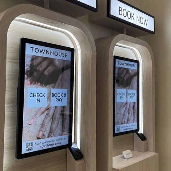 goxmart indoor digital signage, wall mounted lcd signage for hotel self check-in kiosk