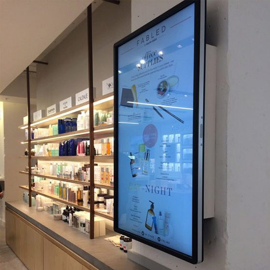 goxmart indoor digital signage, wall mounted vertical lcd display for cosmetic retail shop product promotion