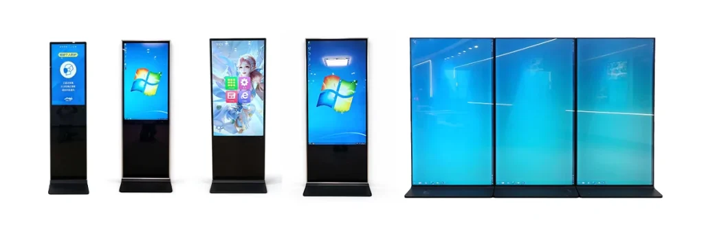 GoXmart indoor floor standing digital signage display sizes comparison from 32 inch to 85 inch for different commercial applications