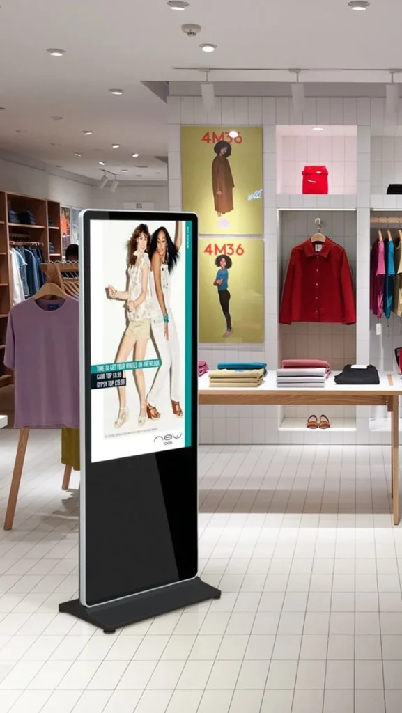 GoXmart retail digital signage kiosk in a clothing store