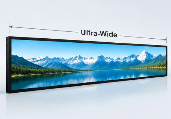Ultra-wide stretched bar LCD screen, long narrow panel for retail, hotel and elevator digital signage
